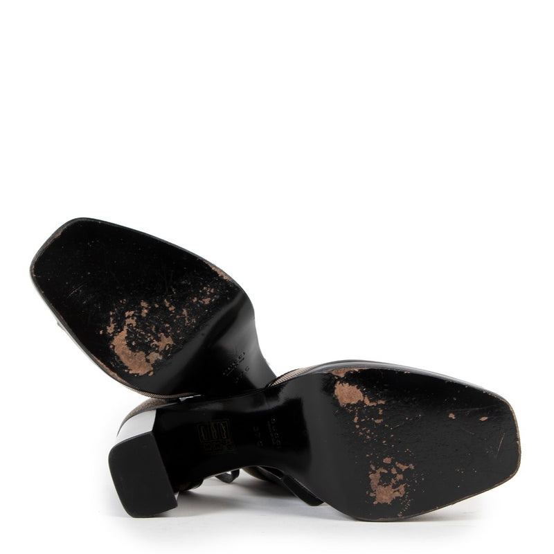 Buy an authentic second hand pair of Gucci Black Leather/ Canvas Peep Toe Pumps - Size 37 in very good condition at Labellov