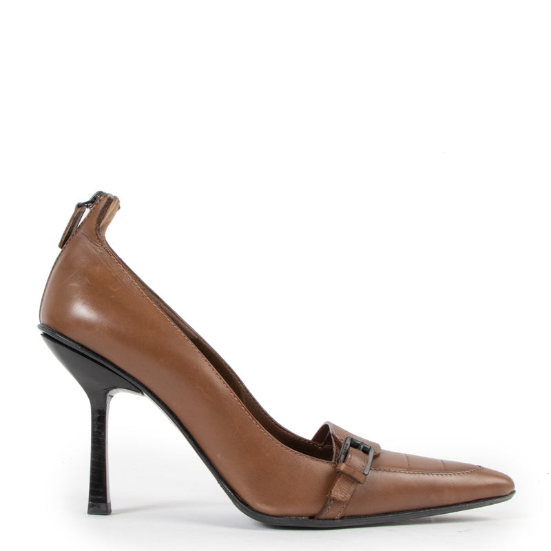 Gucci Bruine Leren Pumps met Gesp en Spitse Neus - Maat 37,5