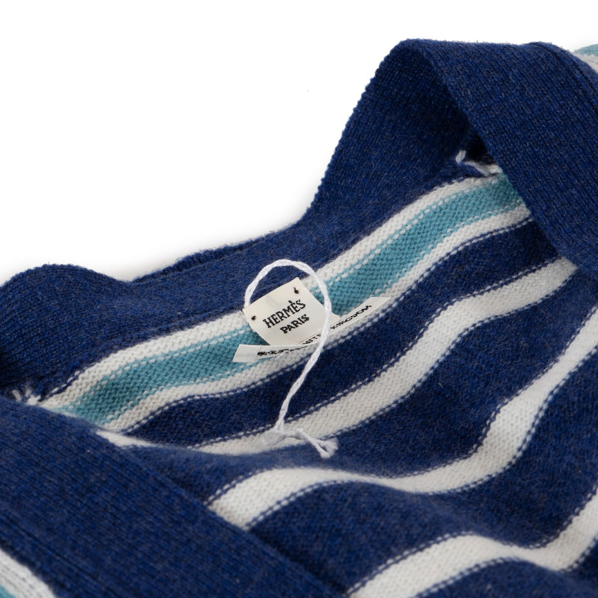 Hermès Blue Striped Cashmere Knit Cardigan Coat - Size FR42