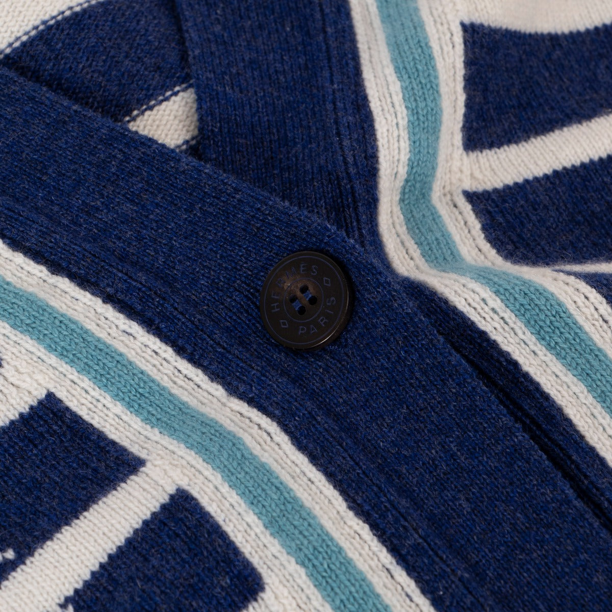 Hermès Blue Striped Cashmere Knit Cardigan Coat - Size FR42