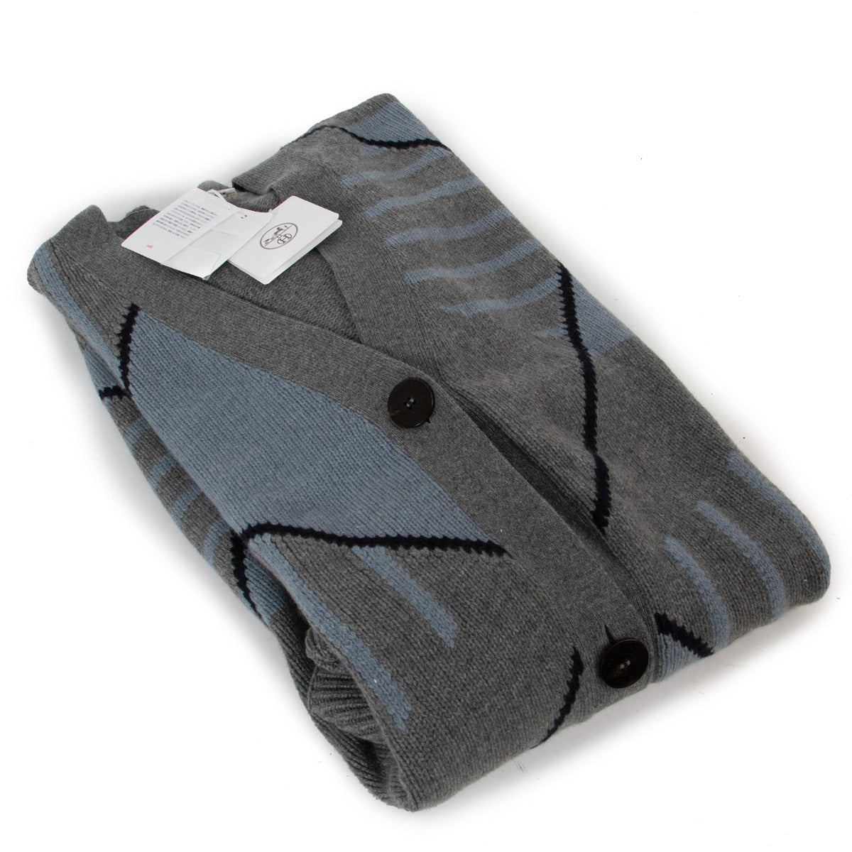 Hermès Manteau Cardigan en Cachemire Tricoté Gris Crayon - Taille FR38