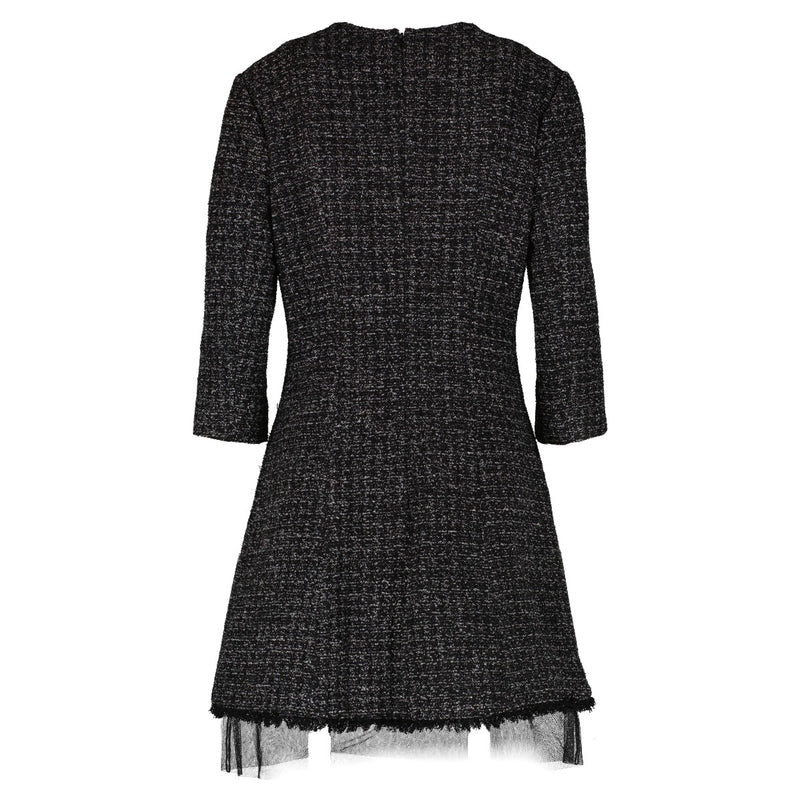 Christian Dior Black Tweed Tulle Trim Dress