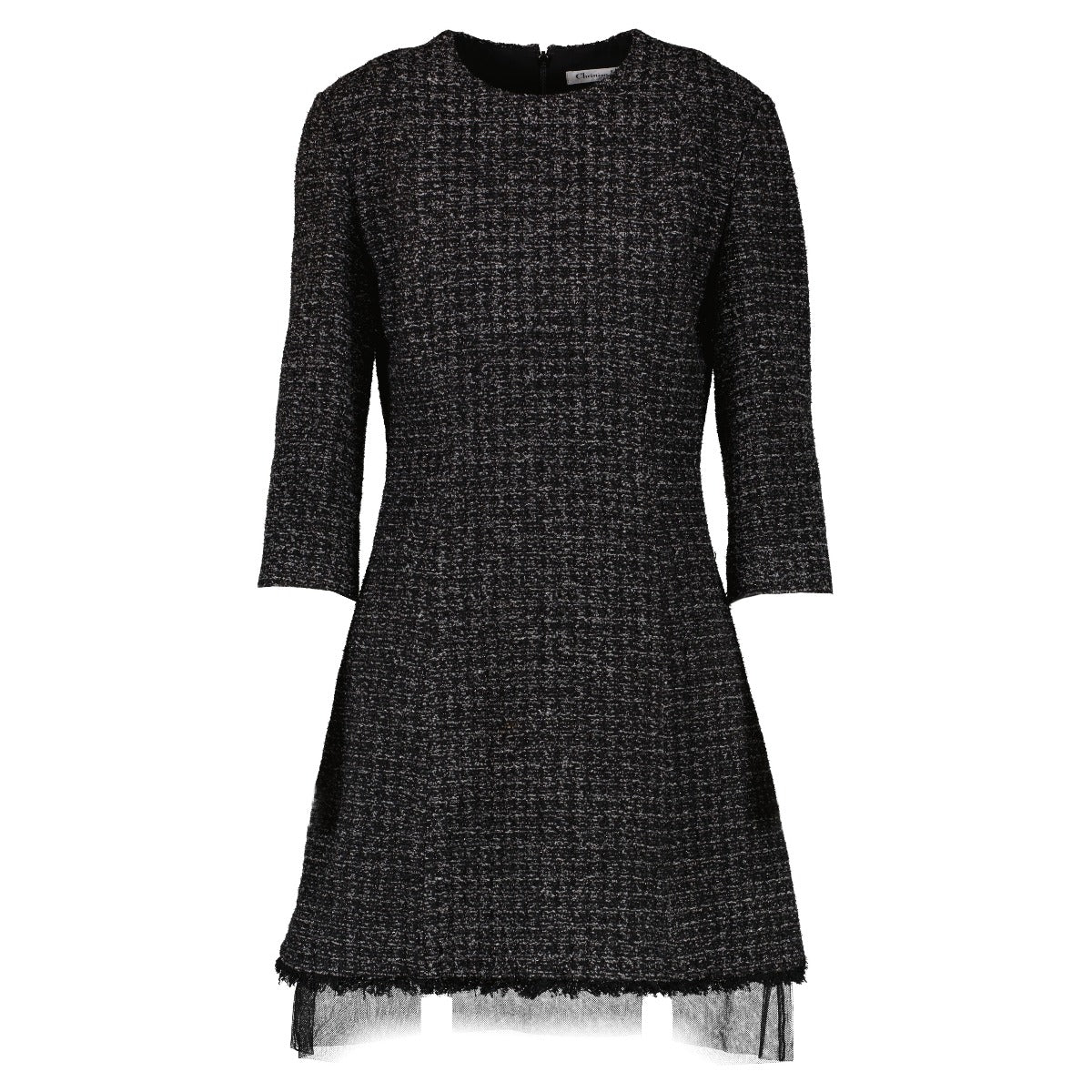 Christian Dior Black Tweed Tulle Trim Dress