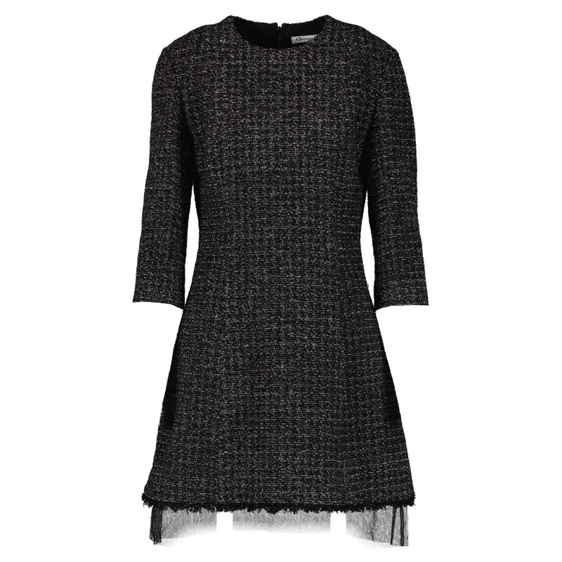 Christian Dior Black Tweed Tulle Trim Dress
