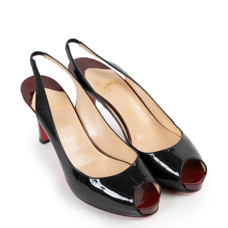 Christian Louboutin No Privé 90 Black Patent Leather Slingback Pumps