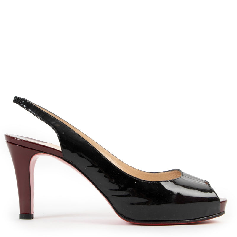 Christian Louboutin No Privé 90 Black Patent Leather Slingback Pumps