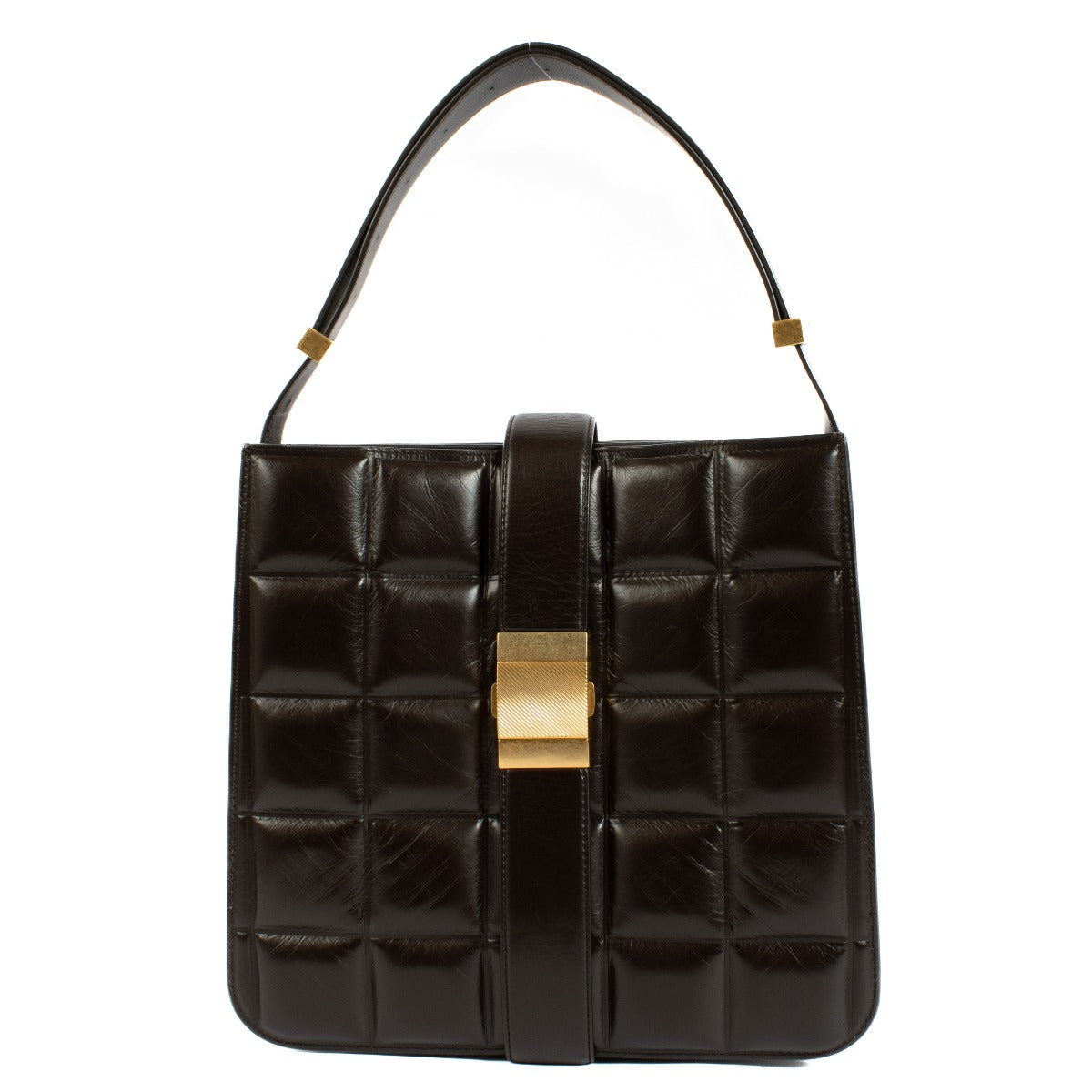 Bottega Veneta Fondant Padded Marie Bag in brown leather, featuring a padded design and elegant gold-tone hardware. Shop now on Labellov.