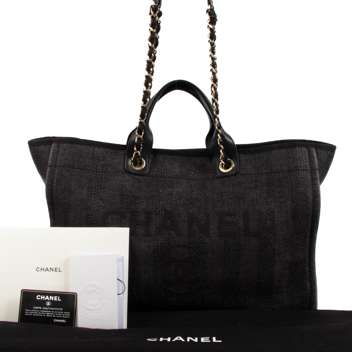 Chanel Deauville Black Mixed Fibers Large Shopping Bag