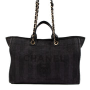 Chanel Deauville Black Mixed Fibers Large Shopping Bag