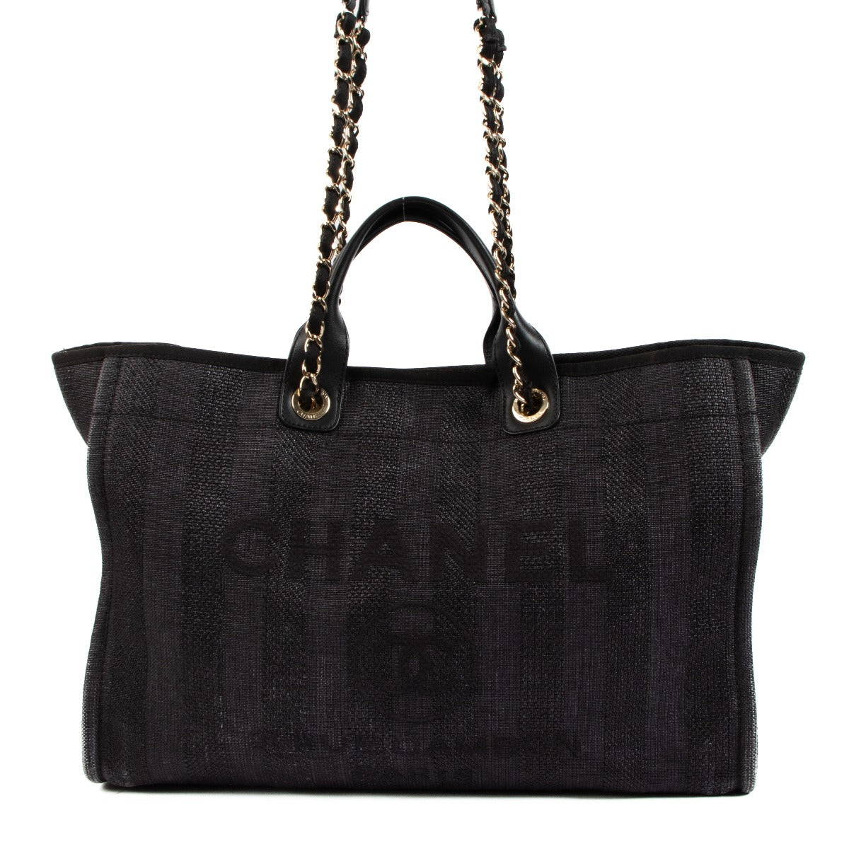 Chanel Deauville Black Mixed Fibers Large Shopping Bag