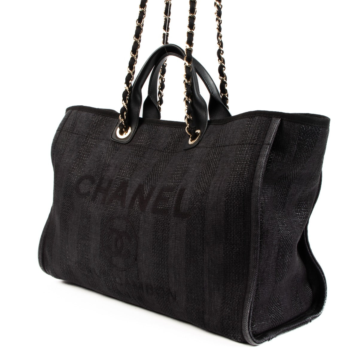 Chanel Deauville Black Mixed Fibers Large Shopping Bag