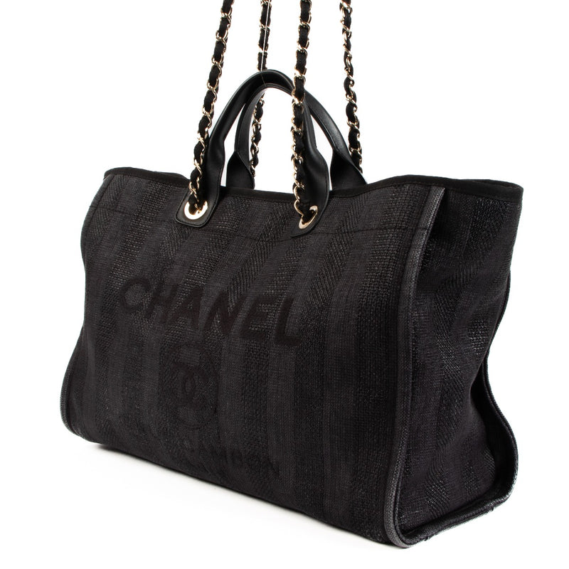Chanel Deauville Black Mixed Fibers Large Shopping Bag