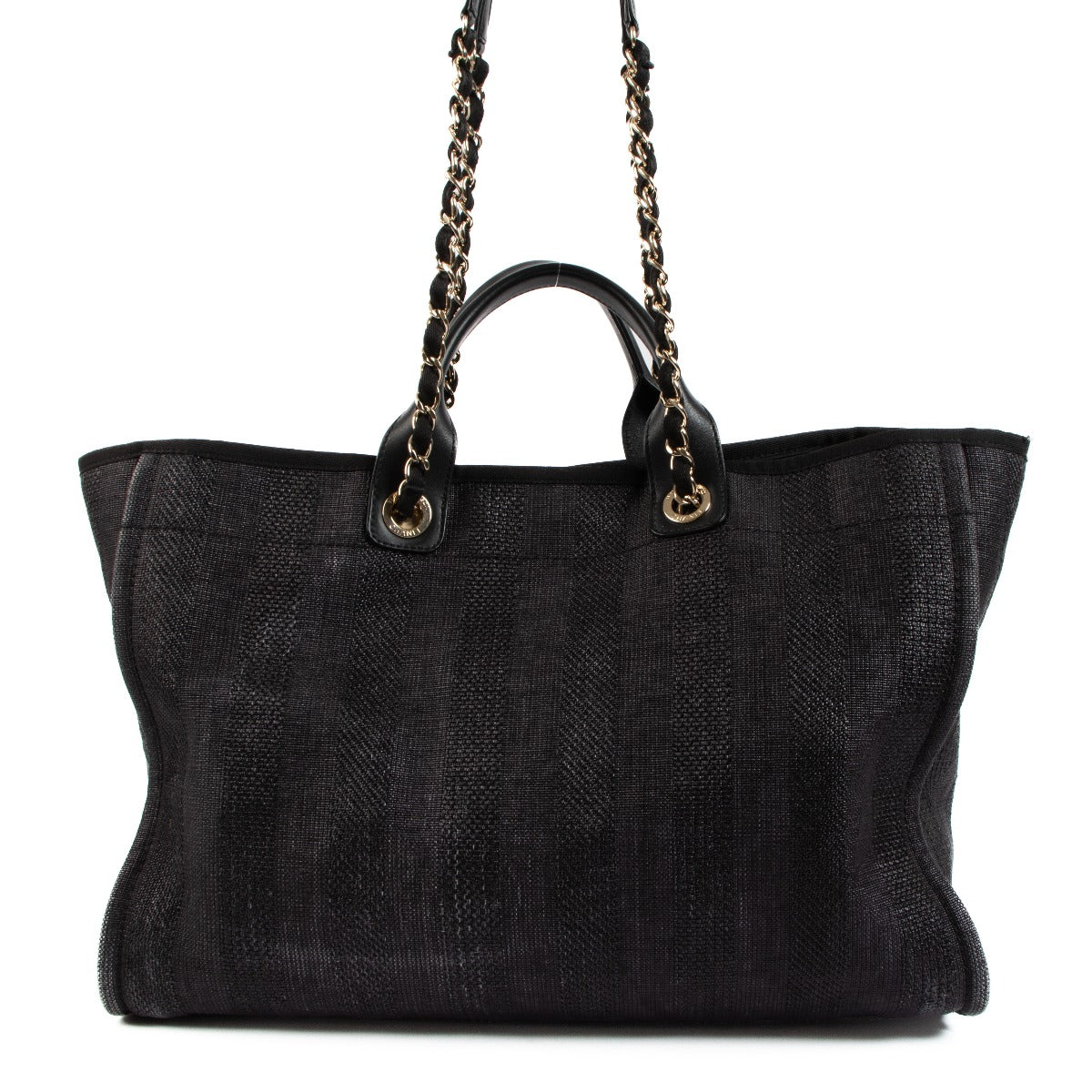 Sac cabas grand modèle Chanel Deauville en fibres mélangées noir