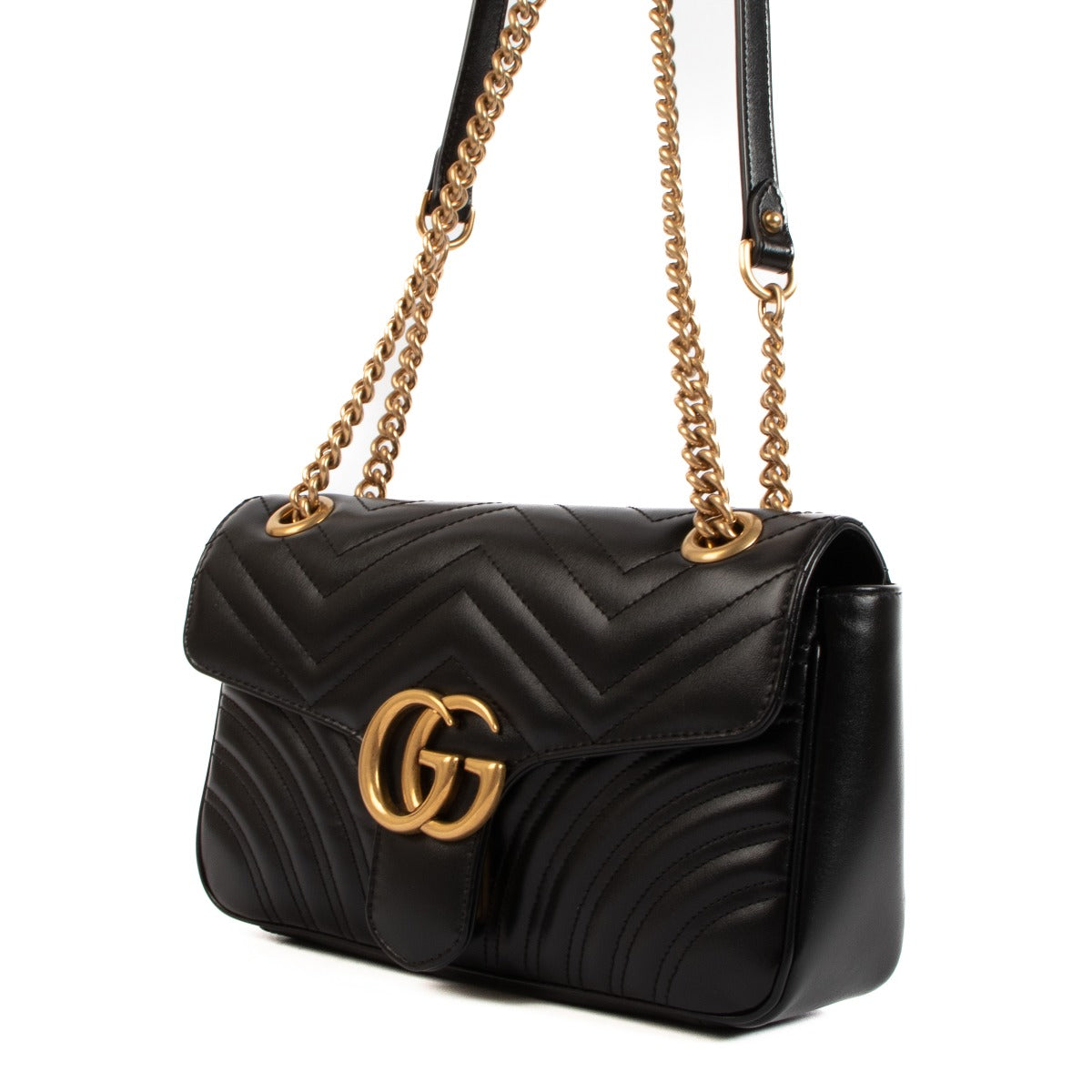 Gucci Black Matelassé Small GG Marmont Shoulder Bag