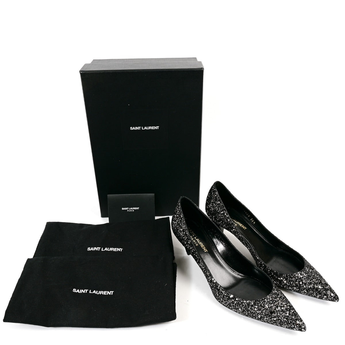 Saint Laurent Black Glitter Sequin Kitten Heels