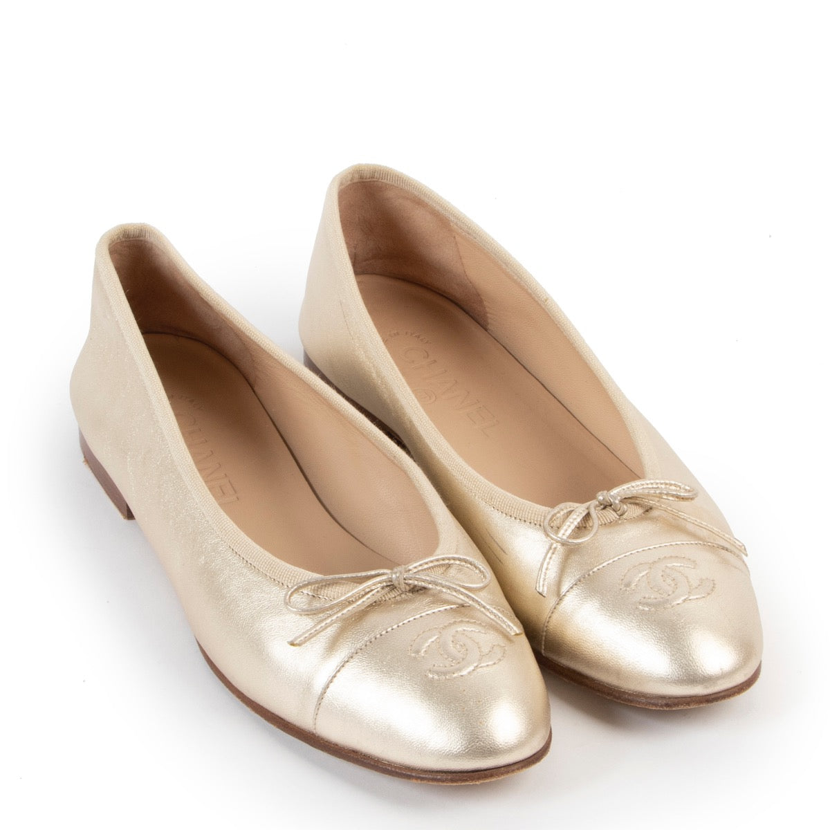 shop safe online Chanel Gold Ballerina Flats - Size 39
