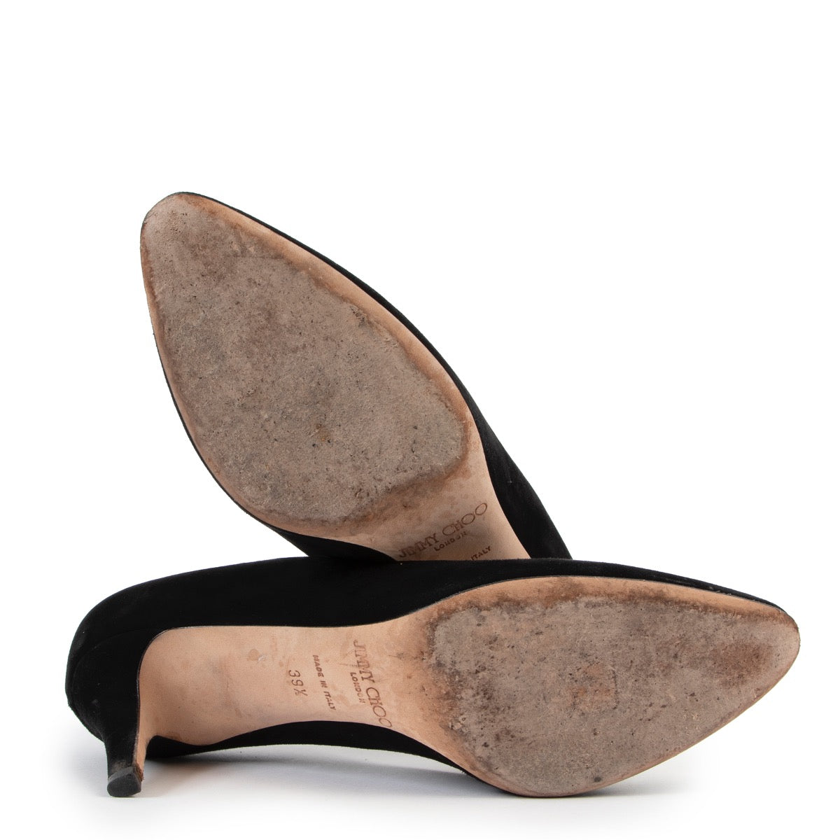 Buy an authentic pair of second hand Jimmy Choo black suede heels size 39,5 at Labellov