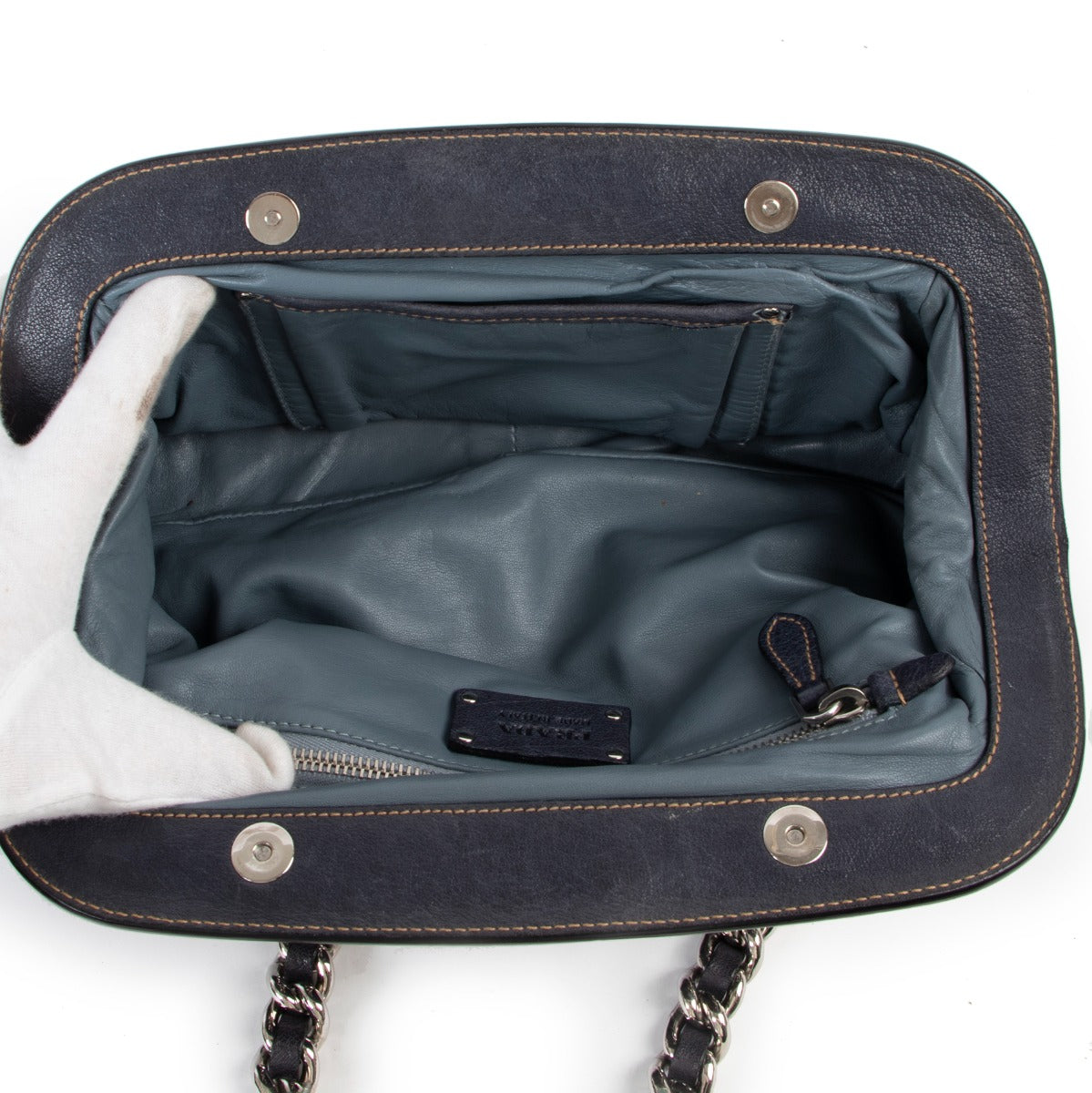 Shop safe online Prada blue leather shoulder bag, Prada blue shoulder bag in good condition, Preloved Prada bag in good condition.