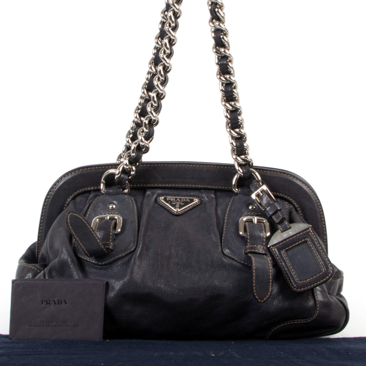 Shop safe online Prada blue leather shoulder bag, Prada blue shoulder bag in good condition, Preloved Prada bag in good condition.