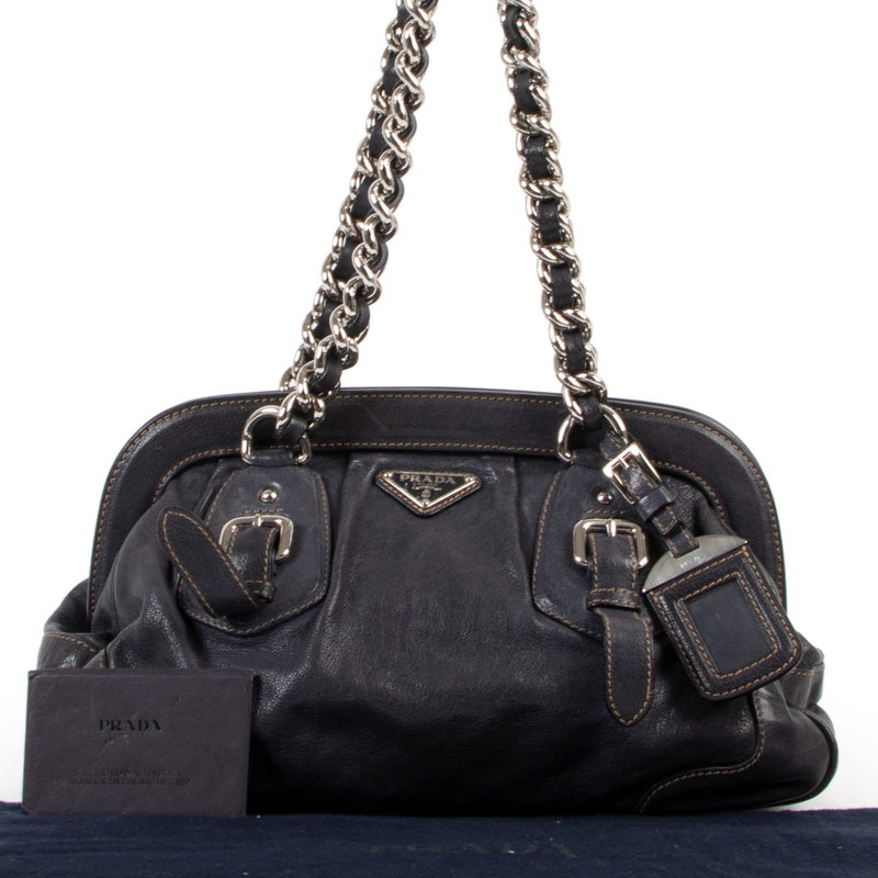 Shop safe online Prada blue leather shoulder bag, Prada blue shoulder bag in good condition, Preloved Prada bag in good condition.