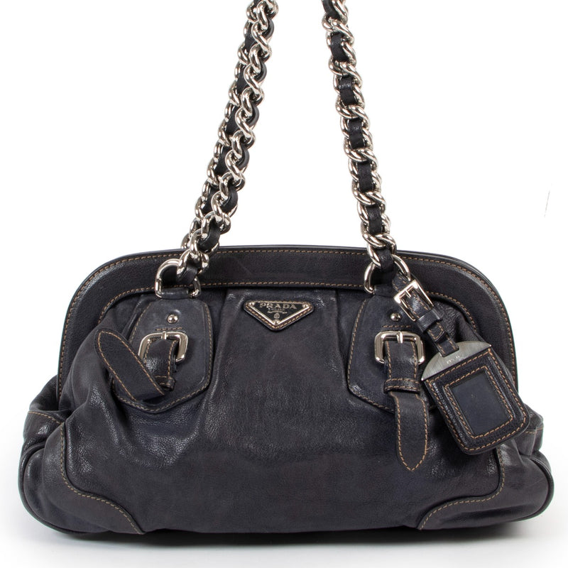 Shop safe online Prada blue leather shoulder bag, Prada blue shoulder bag in good condition, Preloved Prada bag in good condition.