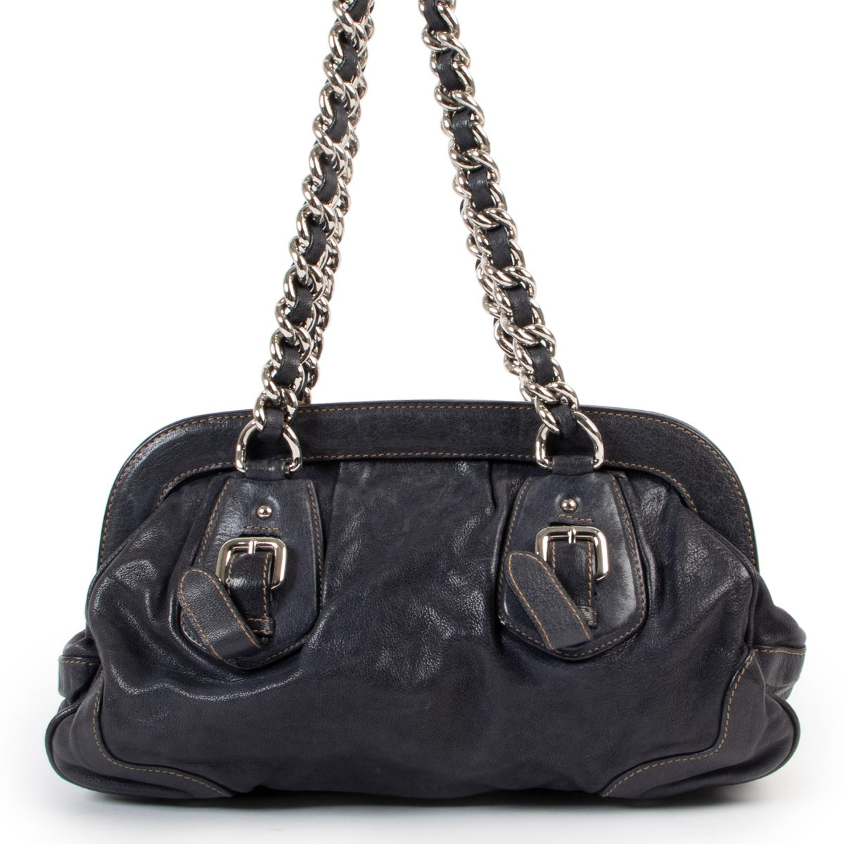 Shop safe online Prada blue leather shoulder bag, Prada blue shoulder bag in good condition, Preloved Prada bag in good condition.