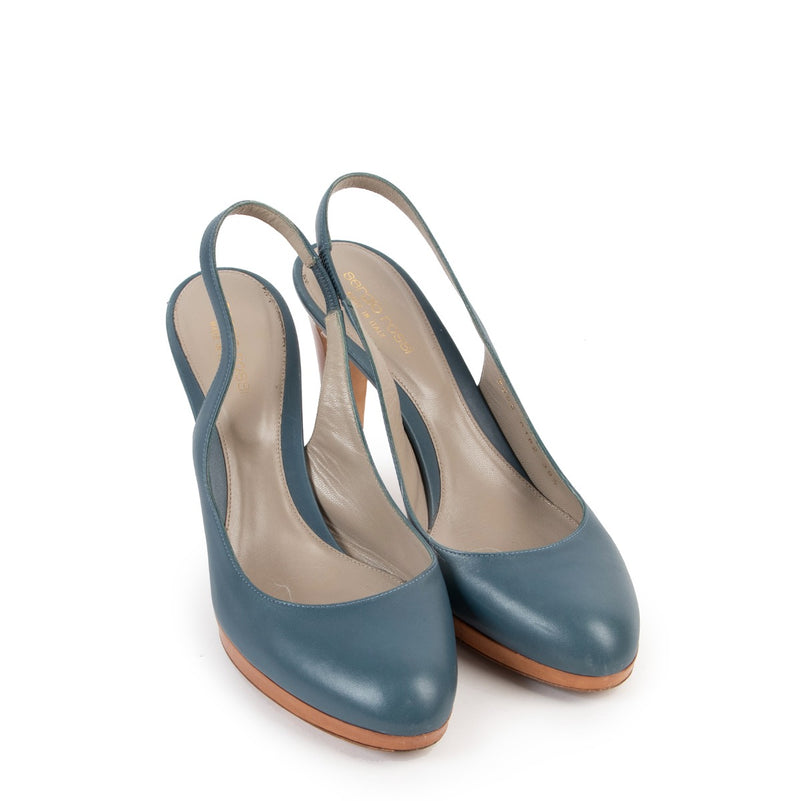 Shop authentic second hand luxury high-end designer Sergio Rossi Blue-grey Slingback Pumps at Labellov.