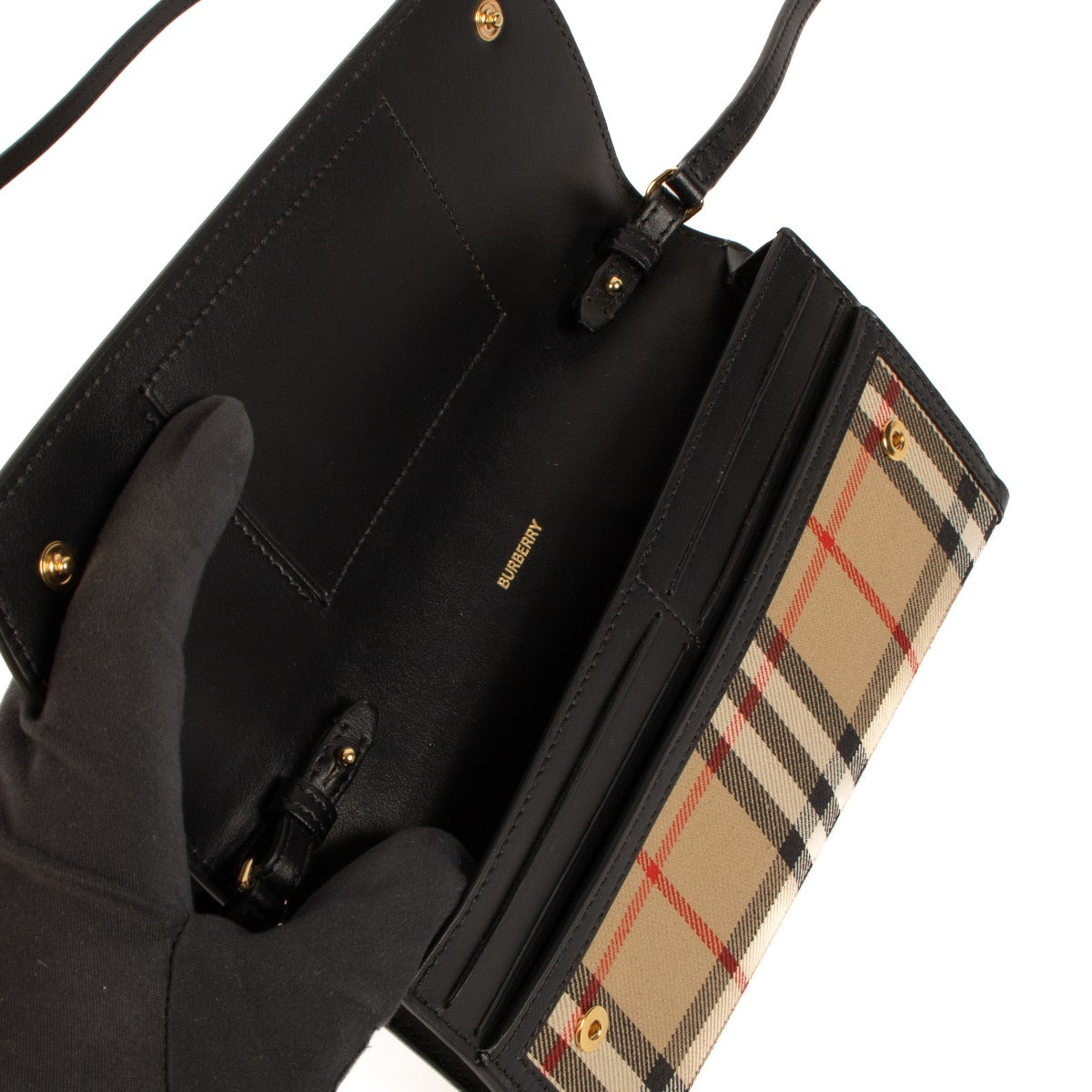 Portefeuille Burberry en cuir avec motif à carreaux et sangle