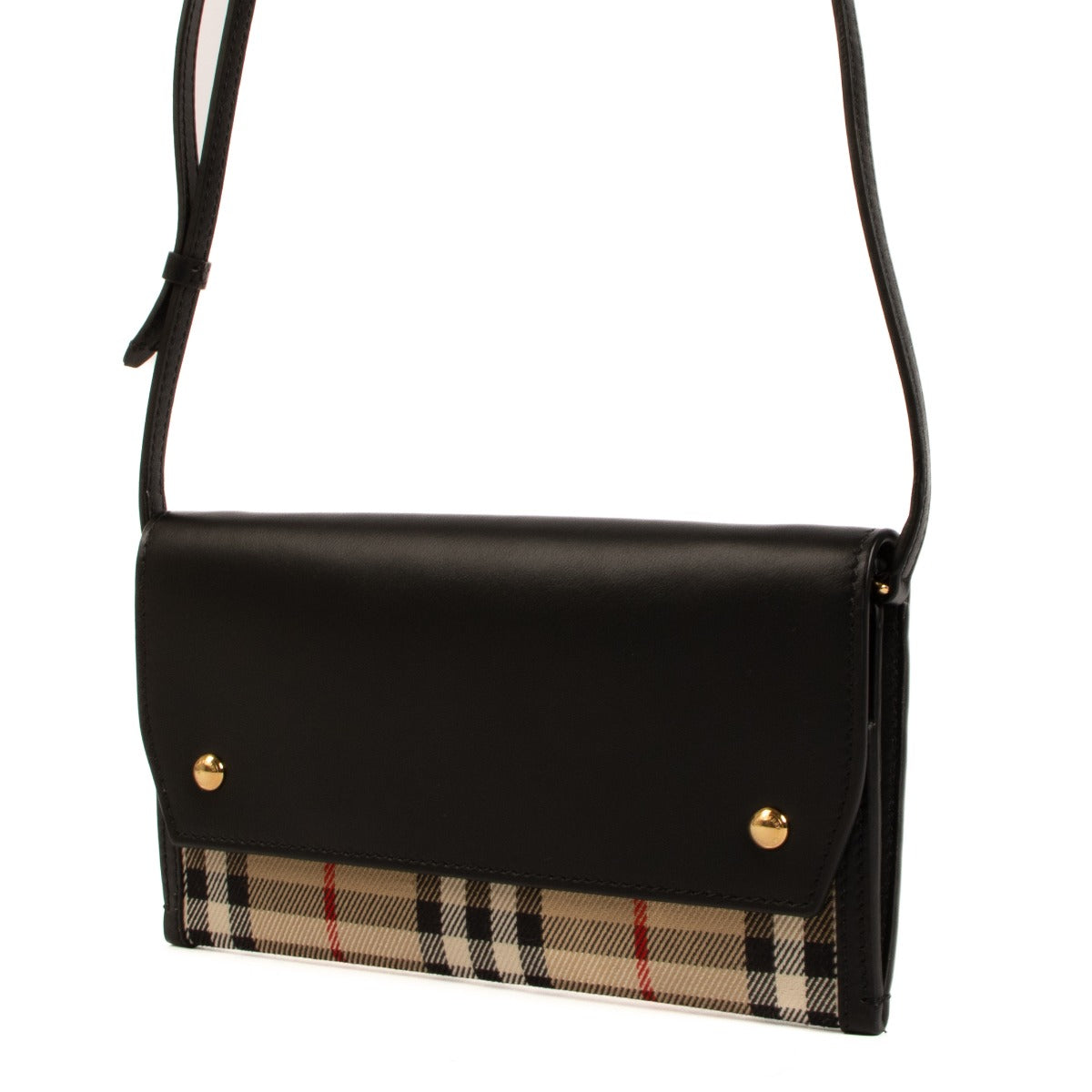 Burberry Check/Leather Wallet On Strap