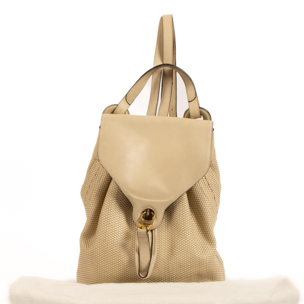 Sac à dos Delvaux GM en toile de cuir Rosé couleur ivoire