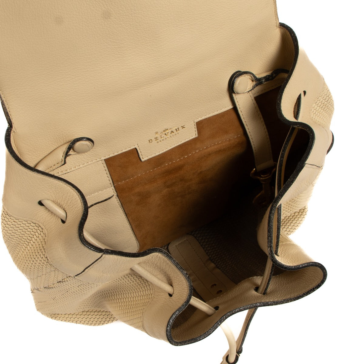 Sac à dos Delvaux GM en toile de cuir Rosé couleur ivoire