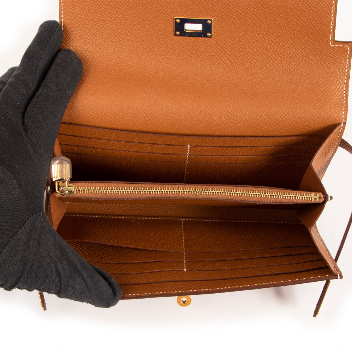 Portefeuille Hermès Kelly Classique Epsom Or GHW
