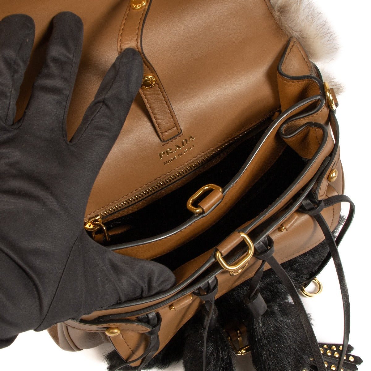 Sac Corsaire Prada en Fourrure de Renard Naturelle/Veau City