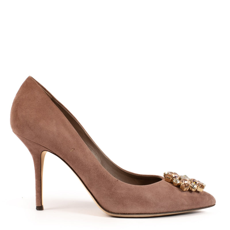 Dolce & Gabbana Dusty Pink Suede Crystal Pumps