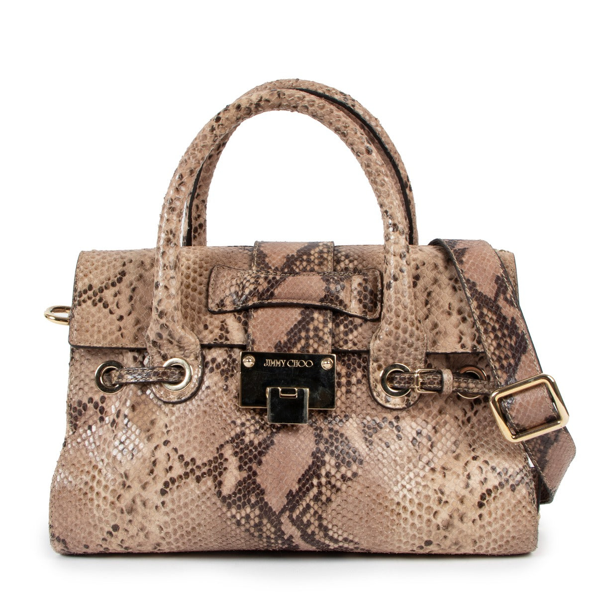 Buy online authentic second hand Jimmy Choo Rosalie Python-Embossed Top Handle Bag in good condition at Labellov in Antwerp