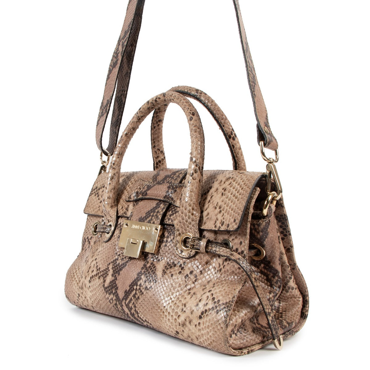 Buy online authentic second hand Jimmy Choo Rosalie Python-Embossed Top Handle Bag in good condition at Labellov in Antwerp
