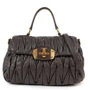 Miu Miu Taupe Matelasse Leather Turnlock Top Handle Bag