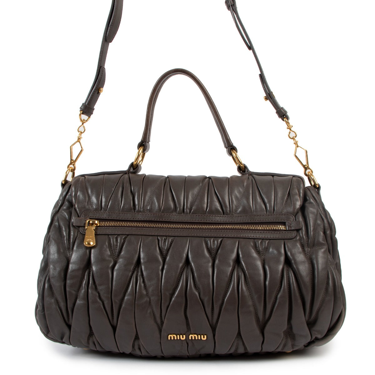 Buy online authentic second hand Miu Miu Taupe Matelasse Leather Turnlock Top Handle Bag in good condition at Labellov in Antwerp