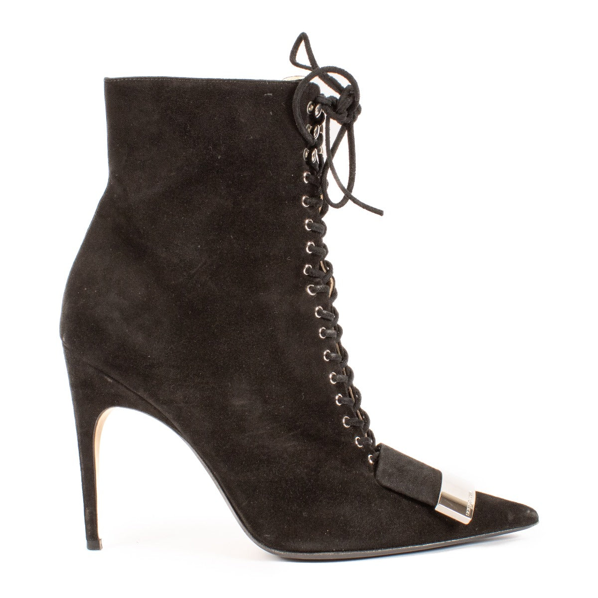 Sergio Rossi Black Suede Lace-Up Ankle Boots