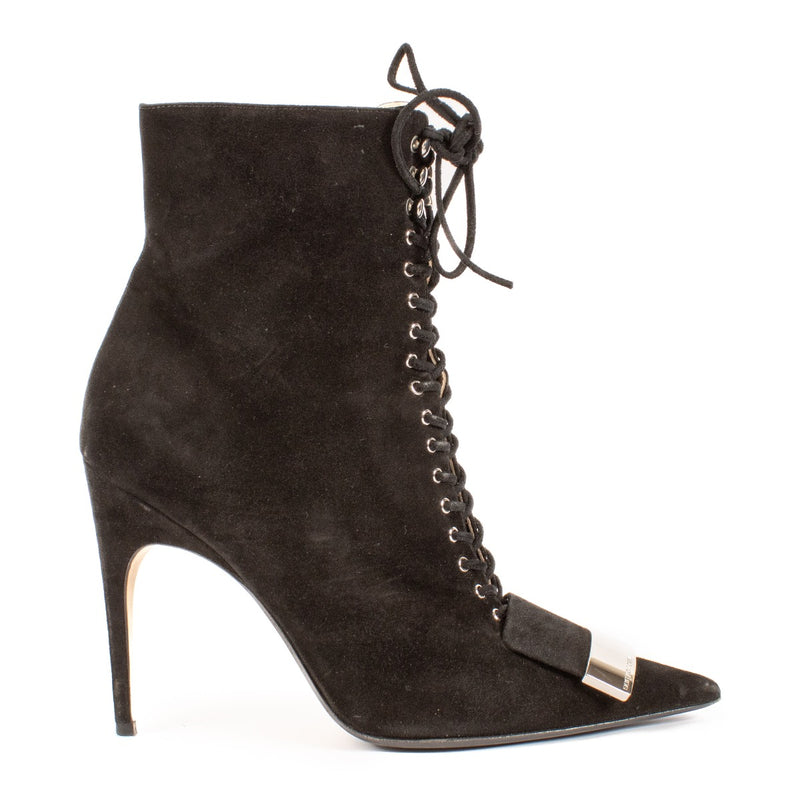 Sergio Rossi Black Suede Lace-Up Ankle Boots