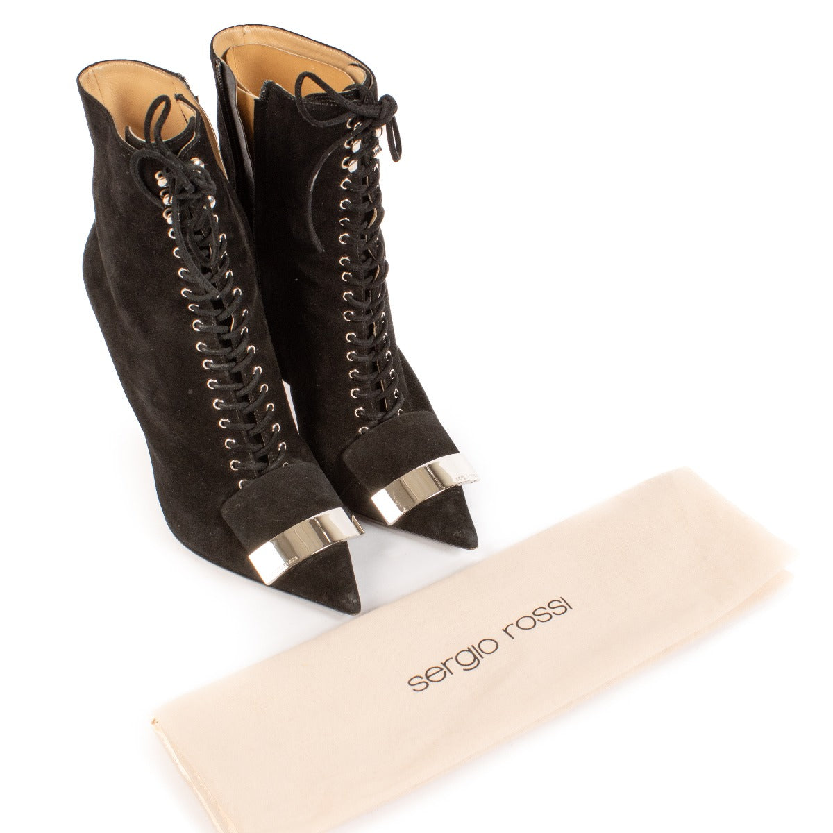 Sergio Rossi Black Suede Lace-Up Ankle Boots