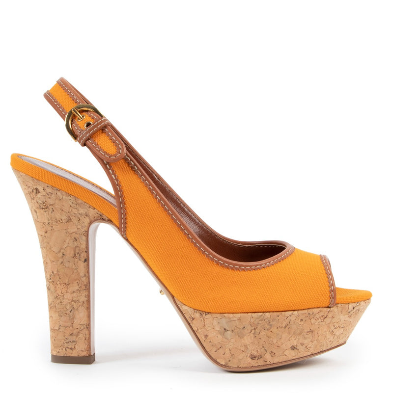 Shop authentic second hand luxury designer Sergio Rossi Orange Slingback Cork Platform Sandals at Labellov