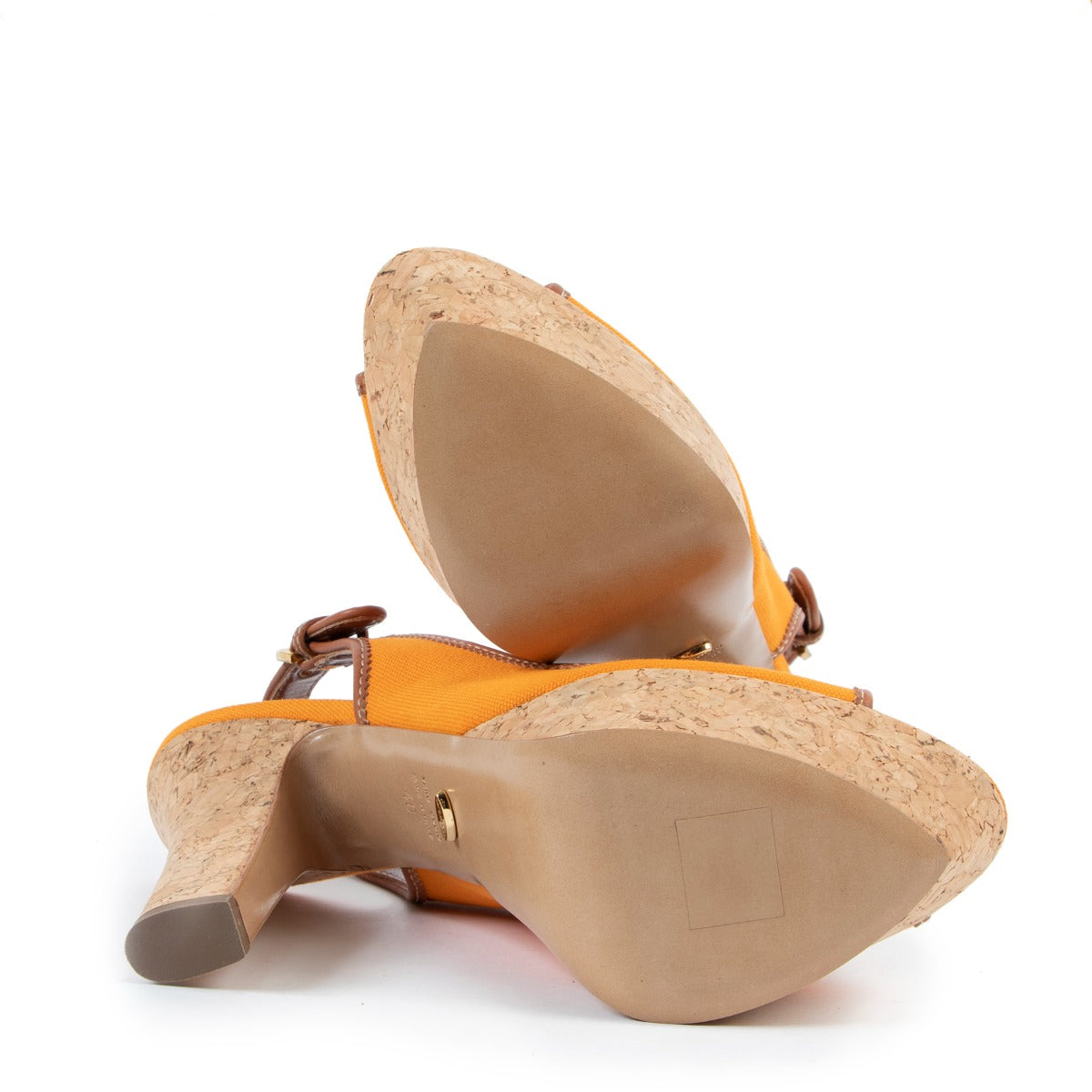 Shop authentic second hand luxury designer Sergio Rossi Orange Slingback Cork Platform Sandals at Labellov