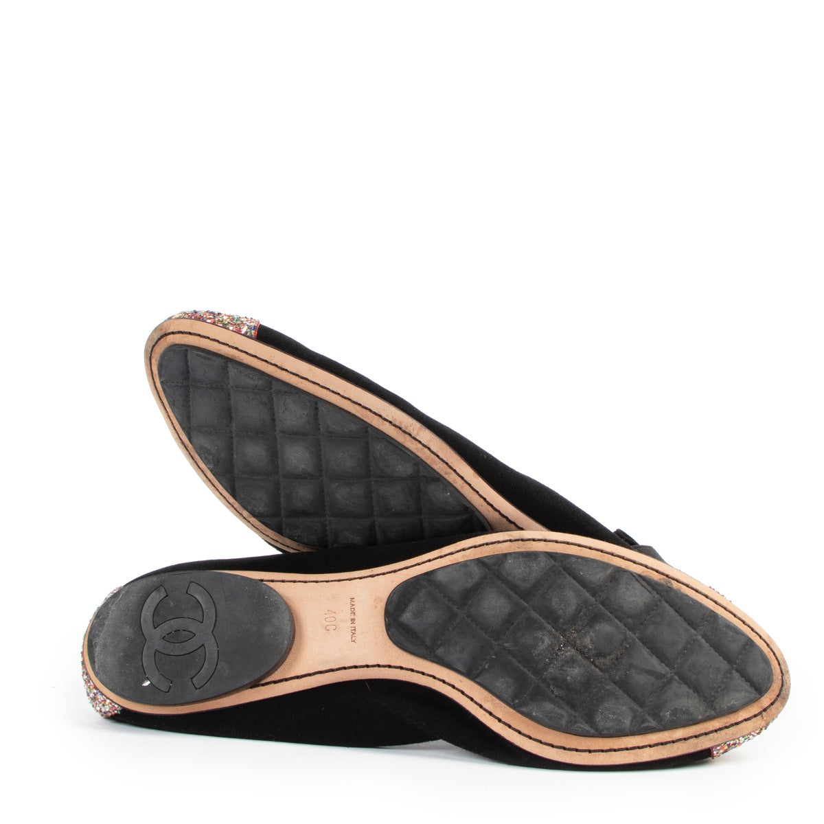 Buy online authentic second hand Chanel Black Glitter Ballet Flats in very good condition at Labellov in Antwerp.