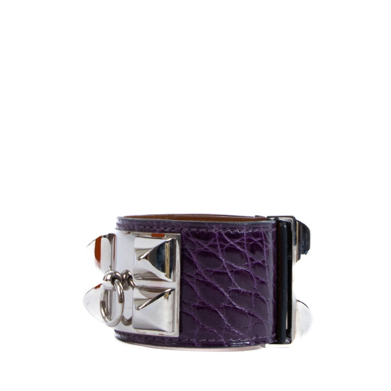 Hermès Collier de Chien Bracelet Amethyst Alligator Lisse