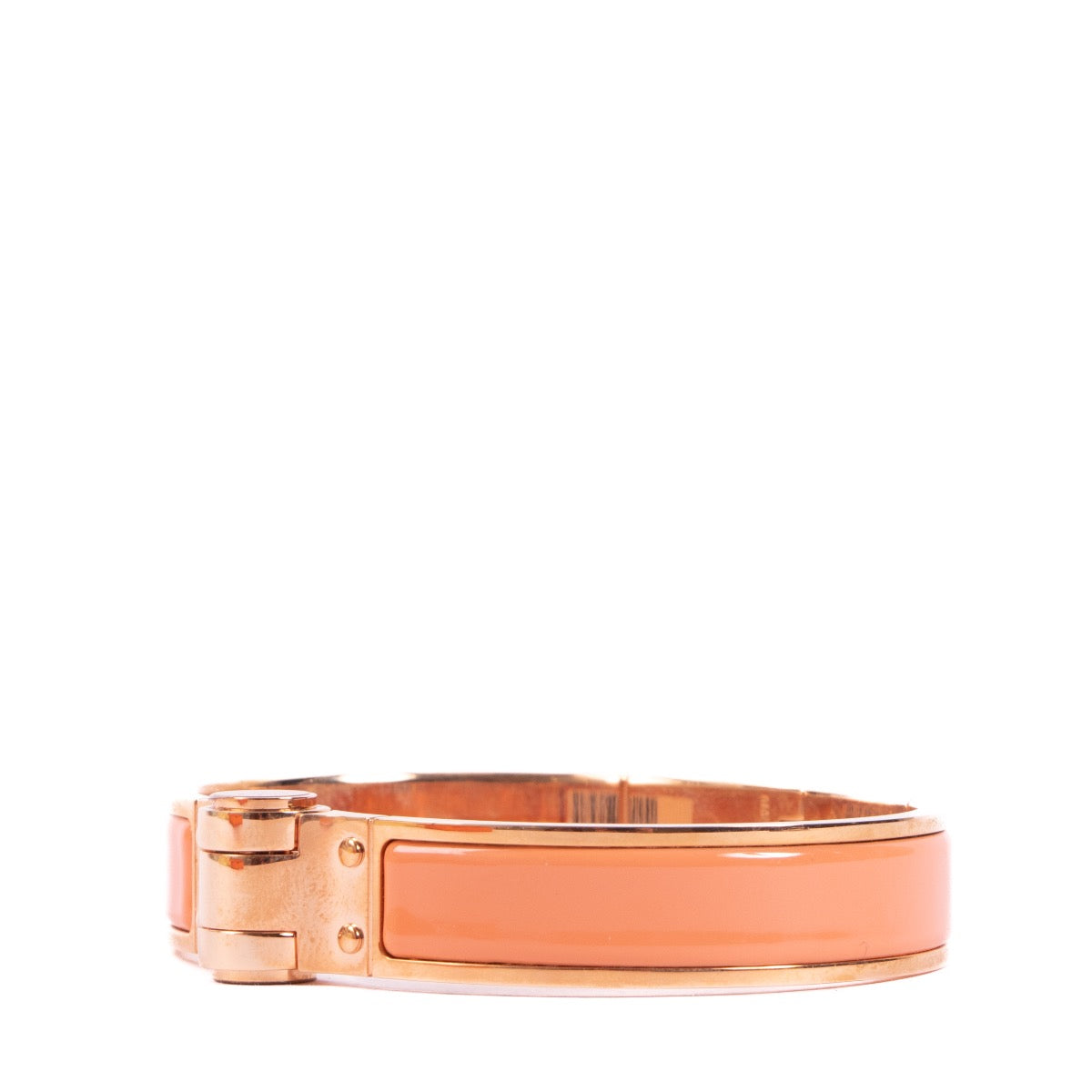 Shop safe online at labellov in Antwerp this 100% authentic second hand Hermès Charnière Orange Papaya Enamel Rose Gold Bracelet - size GM