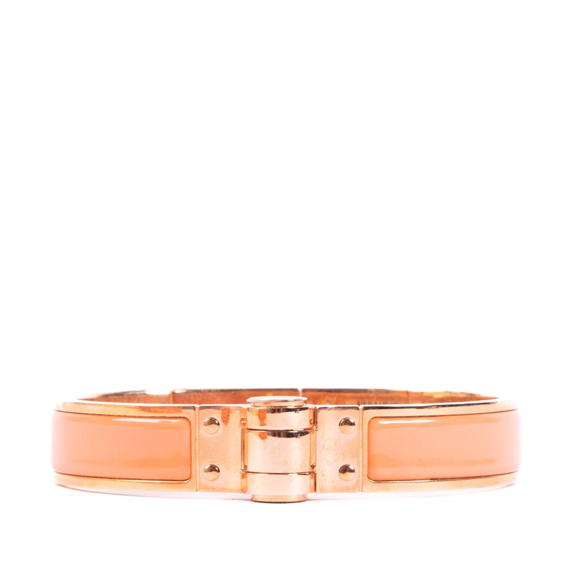 Shop safe online at labellov in Antwerp this 100% authentic second hand Hermès Charnière Orange Papaya Enamel Rose Gold Bracelet - size GM