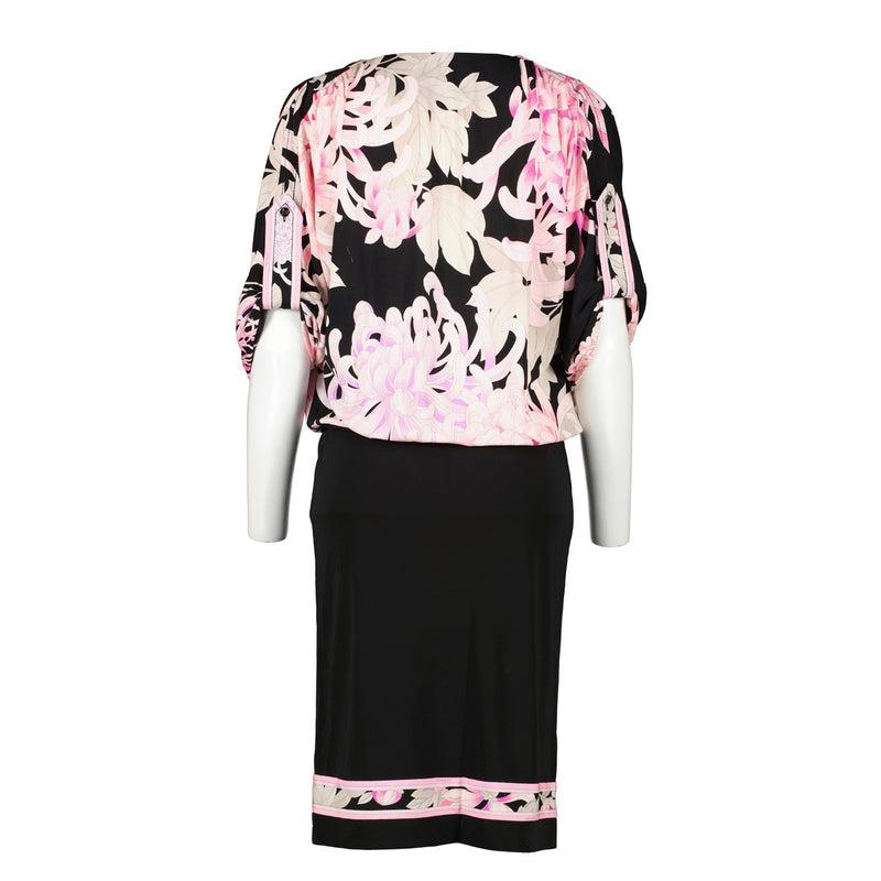 Leonard Black Chrysanth Print Belted Dress