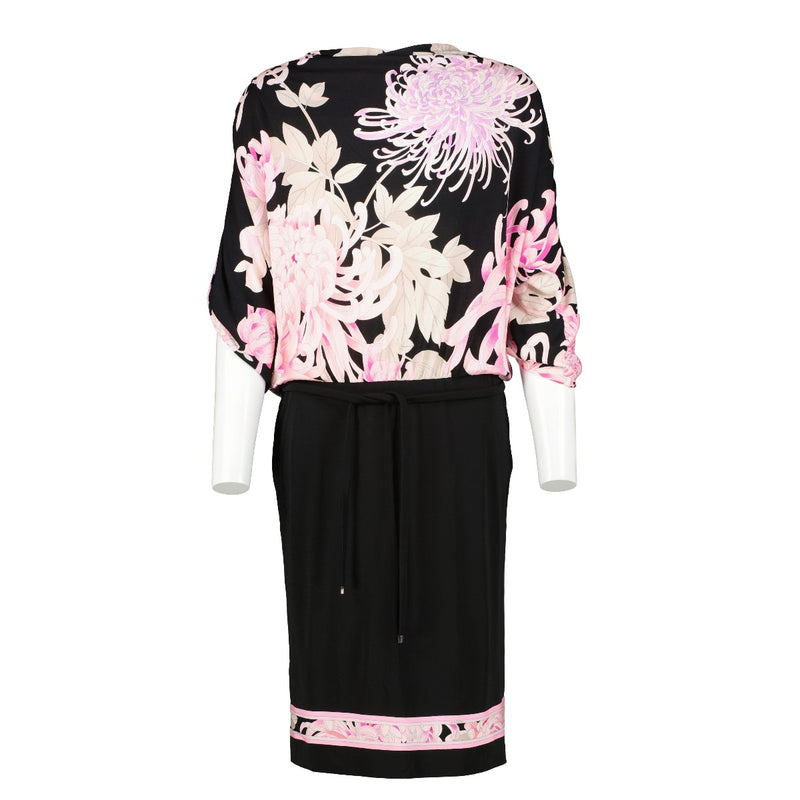 Leonard Black Chrysanth Print Belted Dress