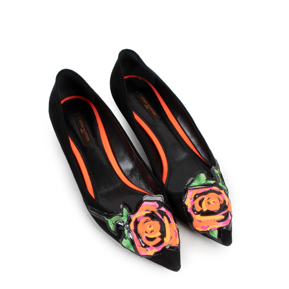 Escarpins Louis Vuitton roses en daim noir Stephen Sprouse – taille 39